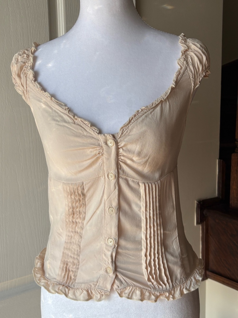 Brandy Melville Button Ruffled Milkmaid Blouse in Peach